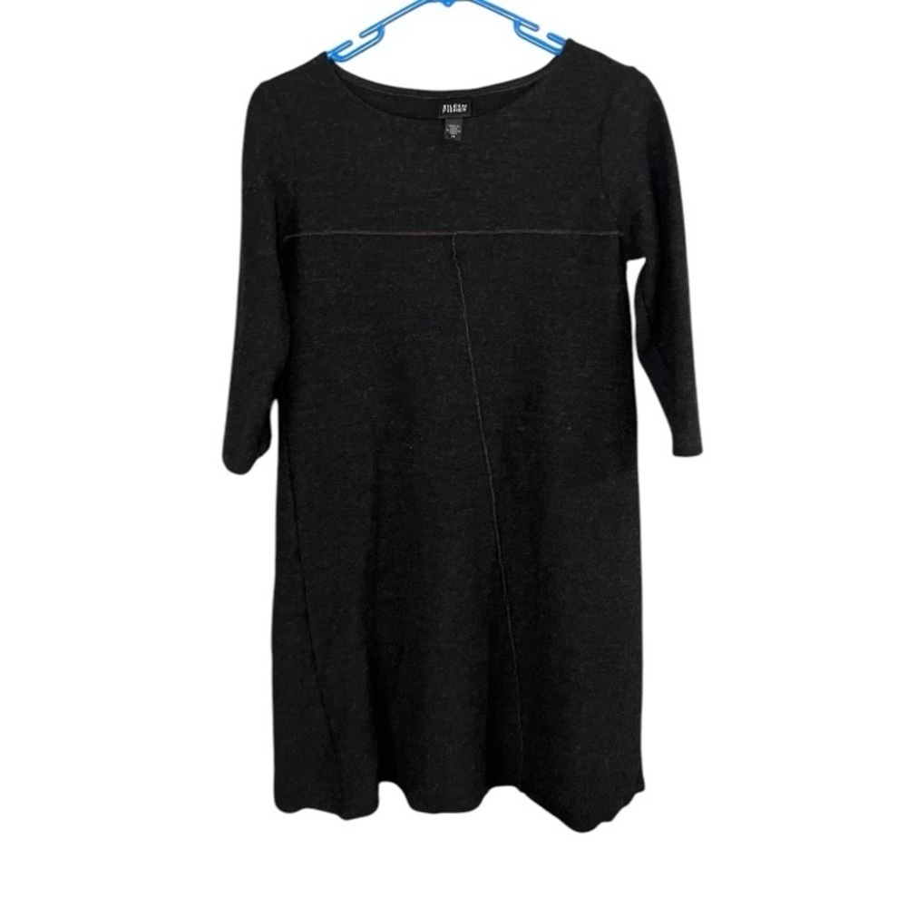 Eileen Fisher Wool 3/4 Sleeve Sheath Dress  Black/Gray **Black Size XS